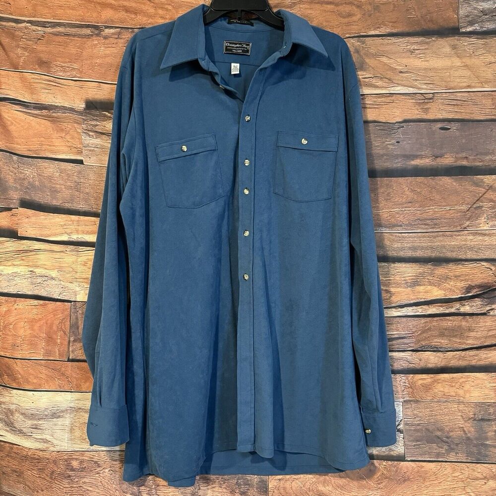 Christopher Hart Men’s XLT Tall Long Sleeve Button Up Shirt Blue Velvety Retro